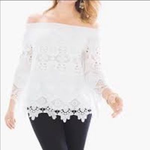 Chico’s white off the shoulder lace popover